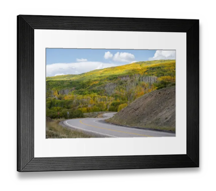 Framed Print : USA, Utah. Highway winding through Dixie National Forest, Aspen Fall colors Framed Print : USA, Utah. Highway winding through Dixie National Forest, Aspen Fall colors