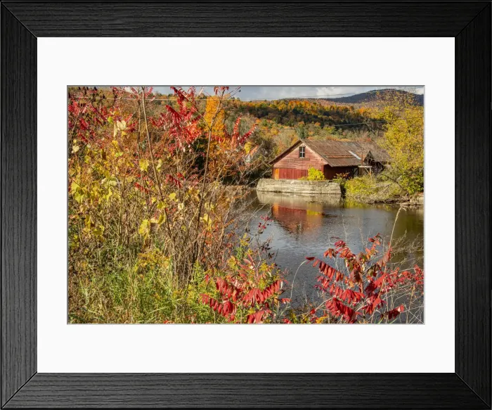 Framed Print : USA, Vermont, Moscow, mill on Little River pond there, fall foliage Framed Print : USA, Vermont, Moscow, mill on Little River pond there, fall foliage
