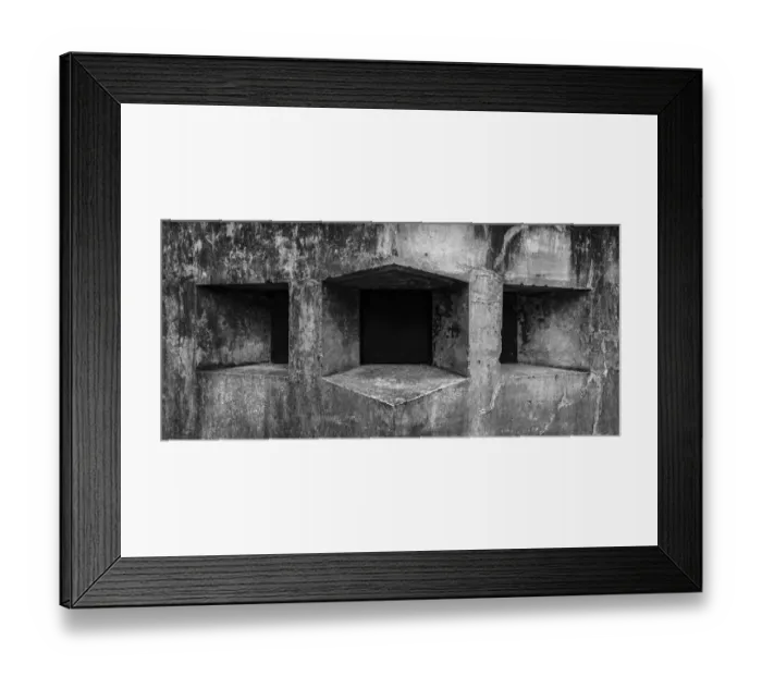 Framed Print : USA, Washington State, Fort Flagler State Park. Black and white detail of gun ports in wall Framed Print : USA, Washington State, Fort Flagler State Park. Black and white detail of gun ports in wall
