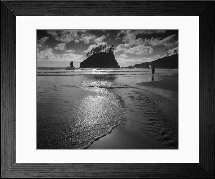 Framed Print : Usa, Washington State. A beachgoer strolling Second Beach in late afternoon Framed Print : Usa, Washington State. A beachgoer strolling Second Beach in late afternoon