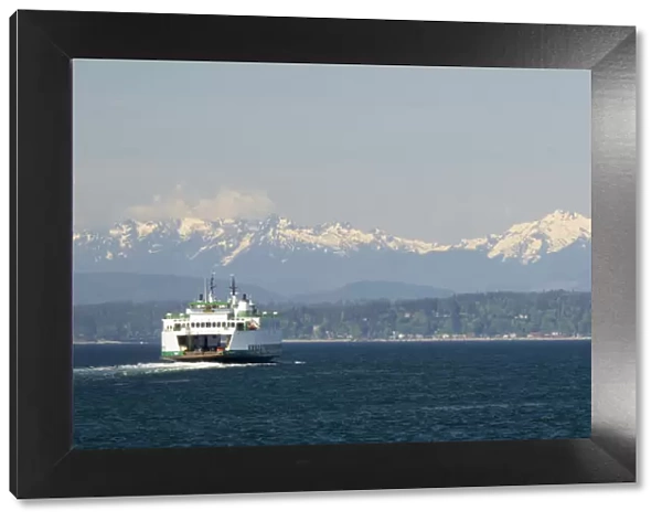 Washington State, Seattle, Washington State Ferry on Elliott Bay, Olympic Mountains in background