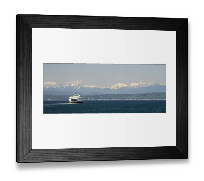 Framed Print : Washington State, Seattle, Washington State Ferry on Elliott Bay, Olympic Mountains in background Framed Print : Washington State, Seattle, Washington State Ferry on Elliott Bay, Olympic Mountains in background