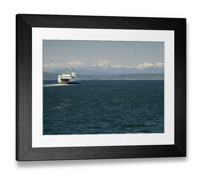 Framed Print : Washington State, Seattle, Washington State Ferry on Elliott Bay, Olympic Mountains in background