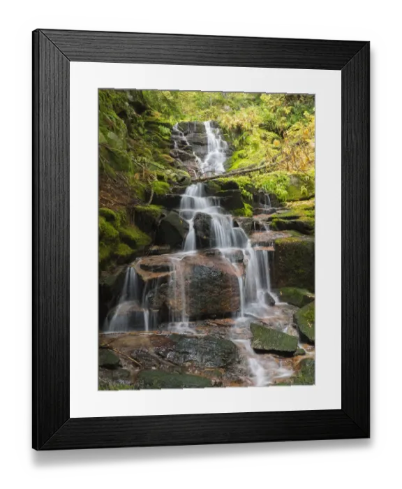 Framed Print : Washington State, Central Cascades. Delicate Stairstep Waterfall Framed Print : Washington State, Central Cascades. Delicate Stairstep Waterfall