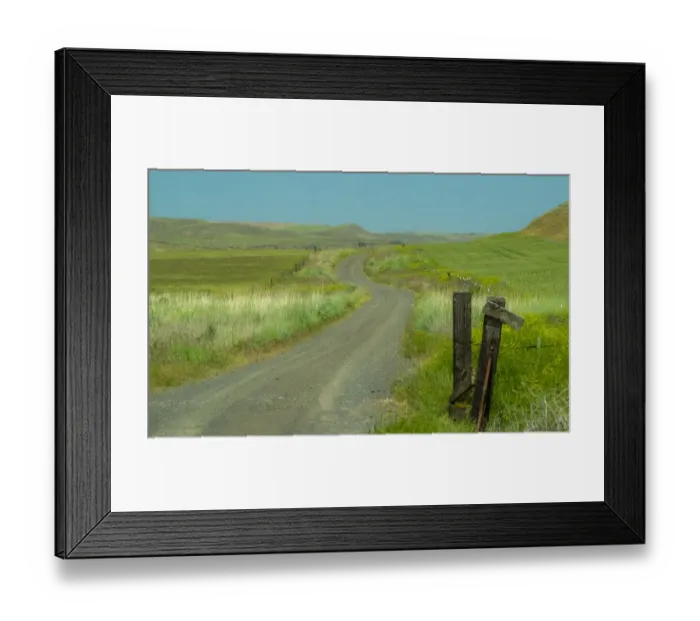 Framed Print : USA, Washington State, Eastern Washington near Benge and curved gravel road