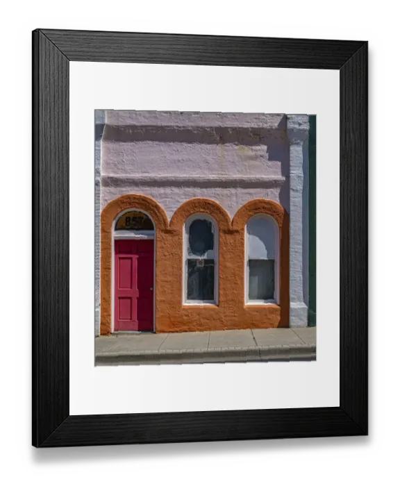 Framed Print : USA, Washington State, Pomeroy. Colorful old building with arched windows and doorway with scale Framed Print : USA, Washington State, Pomeroy. Colorful old building with arched windows and doorway with scale