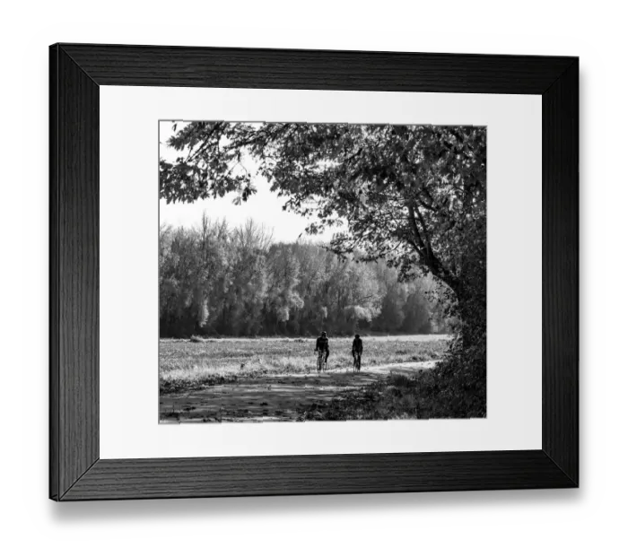 Framed Print : USA, Washington State, Fall City black and white two bike riders along Neal Rd. S. E Framed Print : USA, Washington State, Fall City black and white two bike riders along Neal Rd. S. E