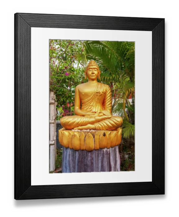 Framed Print : Laos, Luang Prabang. Golden Buddha statue with elongated earlobes Framed Print : Laos, Luang Prabang. Golden Buddha statue with elongated earlobes
