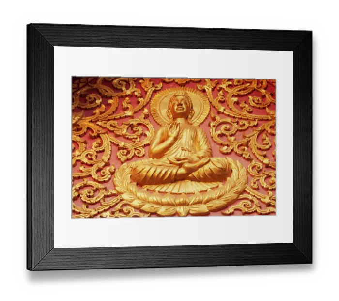 Framed Print : Laos, Luang Prabang. Golden relief carving of Buddha Framed Print : Laos, Luang Prabang. Golden relief carving of Buddha