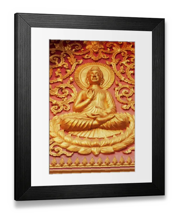 Framed Print : Laos, Luang Prabang. Golden relief carving of Buddha Framed Print : Laos, Luang Prabang. Golden relief carving of Buddha