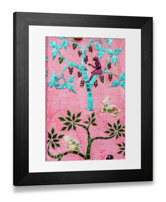 Framed Print : Laos, Luang Prabang. Mosaic mural depicting a monkey in a fruit tree Framed Print : Laos, Luang Prabang. Mosaic mural depicting a monkey in a fruit tree
