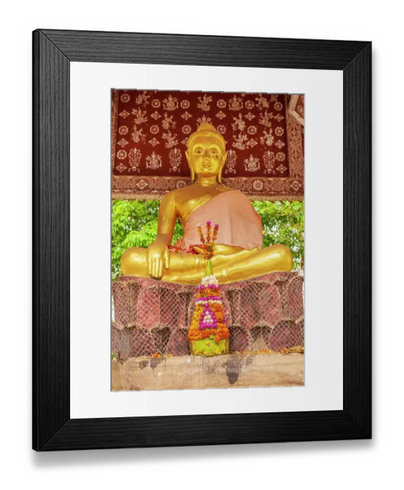 Framed Print : Laos, Luang Prabang. Golden Buddha statue and altar Framed Print : Laos, Luang Prabang. Golden Buddha statue and altar