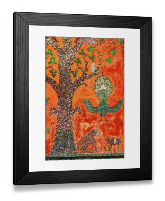 Framed Print : Laos, Luang Prabang. Mosaic depicting a tree, peacock, and other animals Framed Print : Laos, Luang Prabang. Mosaic depicting a tree, peacock, and other animals