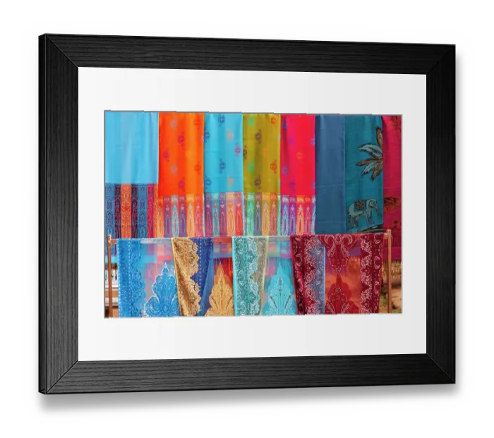 Framed Print : Laos, Luang Prabang. Colorful textiles, possibly scarves, for sale Framed Print : Laos, Luang Prabang. Colorful textiles, possibly scarves, for sale