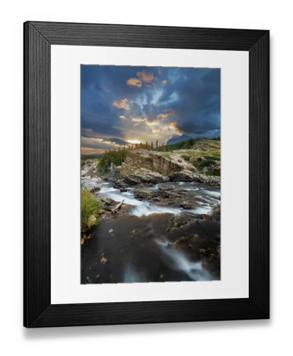 Framed Print : Swiftcurrent Falls at sunrise in Glacier National Park, Montana, USA Framed Print : Swiftcurrent Falls at sunrise in Glacier National Park, Montana, USA