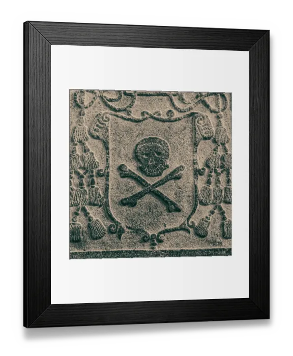 Framed Print : Melaka, West Malaysia. Skull and crossbones stone carving on old Portuguese tombstones in Melaka's ruined St. Paul's church Framed Print : Melaka, West Malaysia. Skull and crossbones stone carving on old Portuguese tombstones in Melaka's ruined St. Paul's church