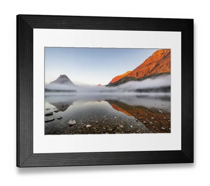 Framed Print : Foggy sunrise over Two Medicine Lake in Glacier National Park, Montana, USA Framed Print : Foggy sunrise over Two Medicine Lake in Glacier National Park, Montana, USA