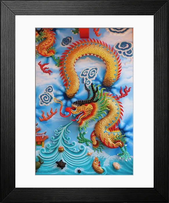 Framed Print : Bangkok, Thailand. Colorful relief depicting dragon or sea serpent
