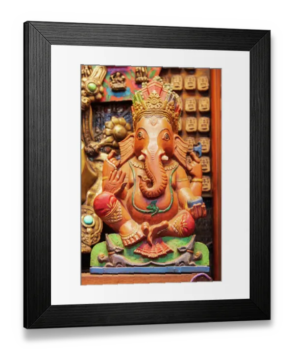 Framed Print : Thailand, Bangkok. Carved and painted wooden statue of Ganesha, or Phra Phikanet