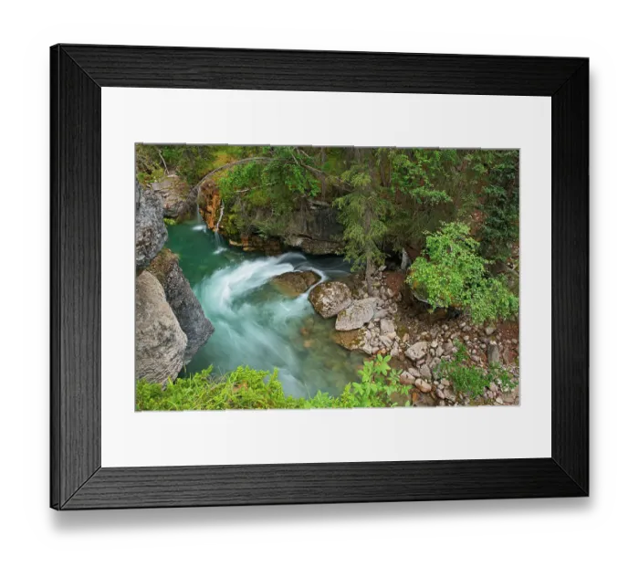 Framed Print : Canada, Alberta, Jasper National Park. Overview of Maligne River flowing through Maligne Canyon