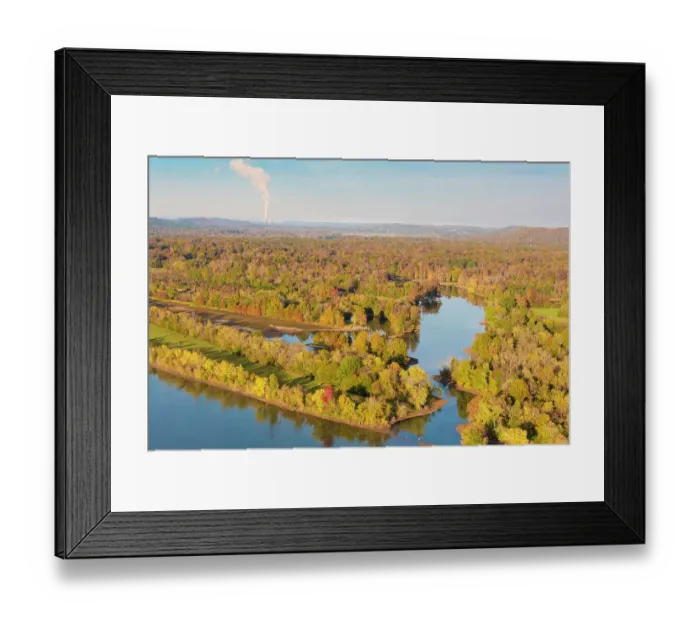 Framed Print : USA, Tennessee. Fall color Tennessee River, Steam from Watts Bar nuclear plant rises on horizon Framed Print : USA, Tennessee. Fall color Tennessee River, Steam from Watts Bar nuclear plant rises on horizon