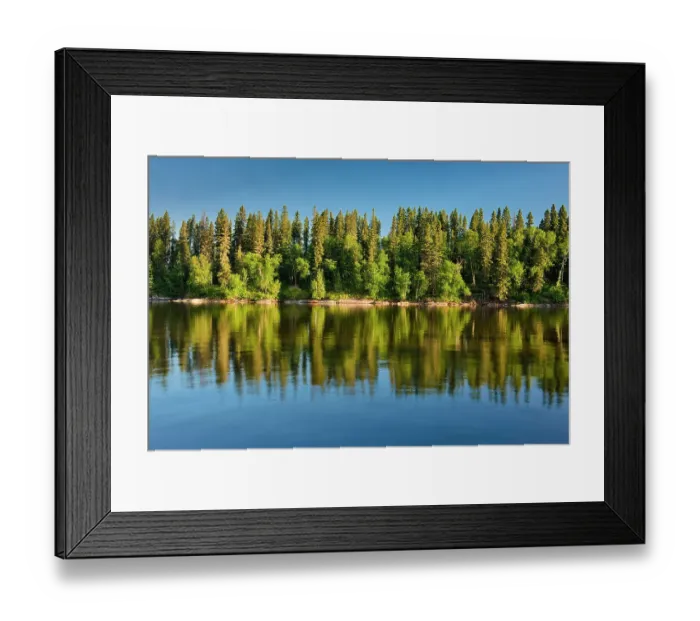 Framed Print : Canada, Manitoba, Paint Lake Provincial Park. Forest reflections on Paint Lake