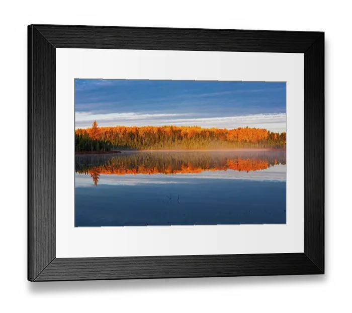 Framed Print : Canada, Manitoba, Duck Mountain Provincial Park. Morning fog on lake in autumn