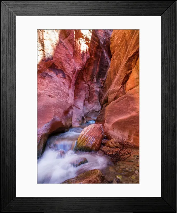 Framed Print : Kanarraville, Utah. Hiking through the red rock slot canyons in Kanarraville, Utah