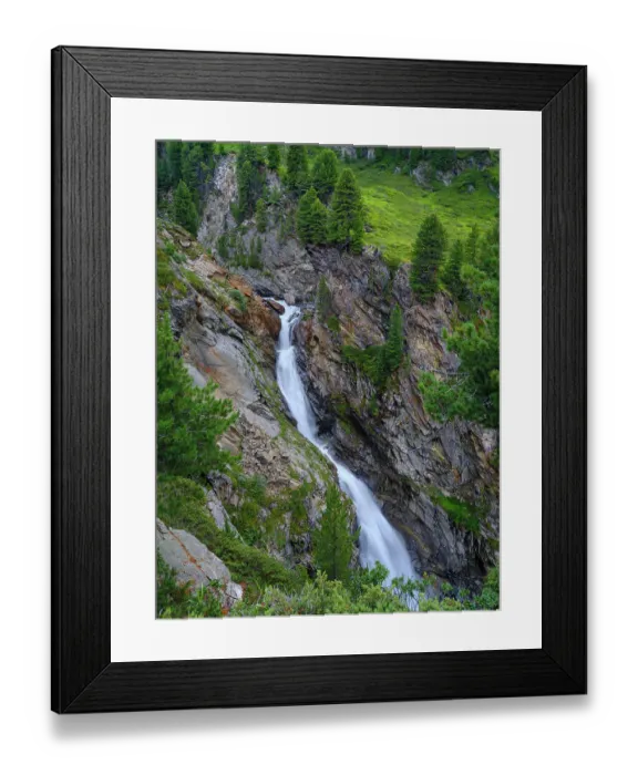 Framed Print : Waterfall Rotmooswasserfall in the Otztal Alps in the Naturepark Otztal. Europe, Austria, Tyrol