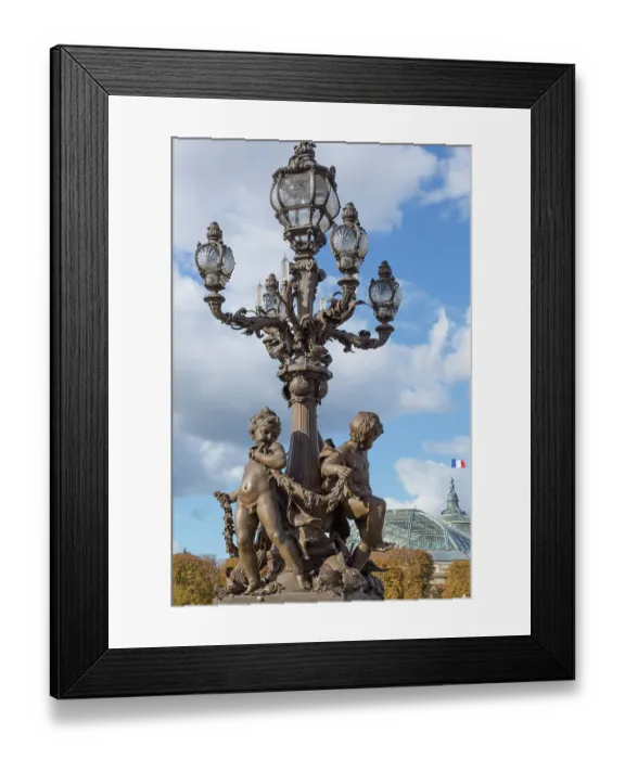 Framed Print : Paris. Decorative street lamps, at Pont Alexandre III, along River Seine
