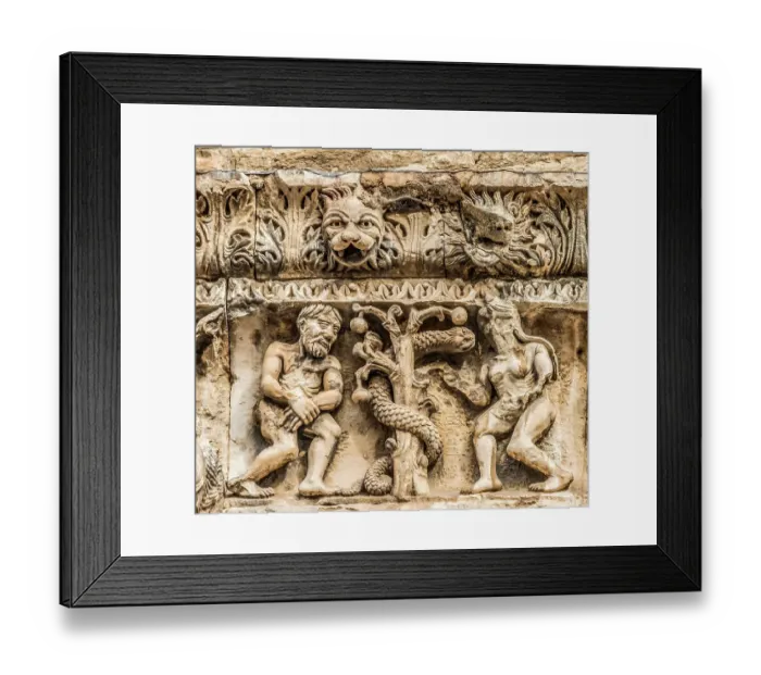 Framed Print : Adam and Eve facade, Nimes Cathedral, Gard, France. Created 1100 AD