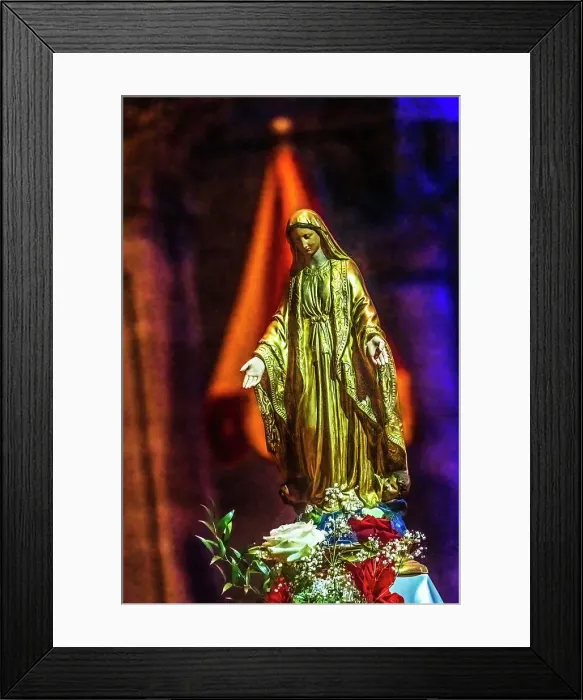 Framed Print : Virgin Mary statue, Nimes Cathedral, Gard, France. Catholic church created 1100 AD, site of Emperor Augustus Temple