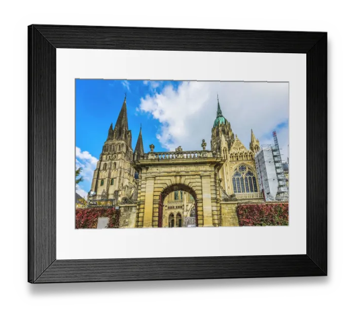 Framed Print : Outside Bayeux Cathedral, Bayeux, Normandy, France. Catholic church consecrated by King William the Conqueror in 1077