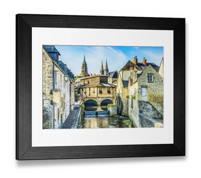 Framed Print : Colorful old buildings, Aure River reflection, Bayeux, Normandy, France. Bayeux founded 1st century BC, first city liberated after D-Day Framed Print : Colorful old buildings, Aure River reflection, Bayeux, Normandy, France. Bayeux founded 1st century BC, first city liberated after D-Day