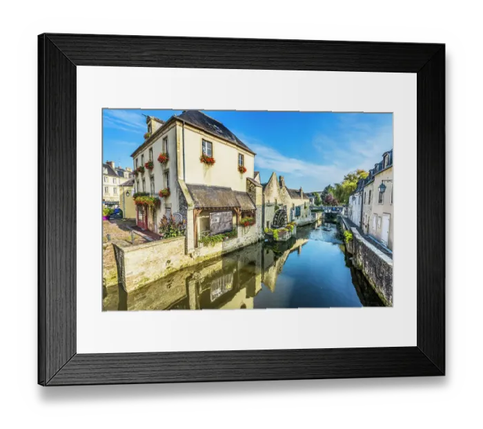 Framed Print : Colorful old buildings, Aure River reflection, Bayeux, Normandy, France. Bayeux founded 1st century BC, first city liberated after D-Day Framed Print : Colorful old buildings, Aure River reflection, Bayeux, Normandy, France. Bayeux founded 1st century BC, first city liberated after D-Day