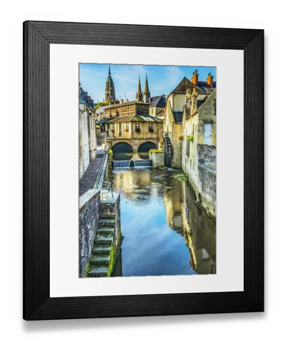 Framed Print : Colorful old buildings, Aure River reflection, Bayeux, Normandy, France. Bayeux founded 1st century BC, first city liberated after D-Day Framed Print : Colorful old buildings, Aure River reflection, Bayeux, Normandy, France. Bayeux founded 1st century BC, first city liberated after D-Day