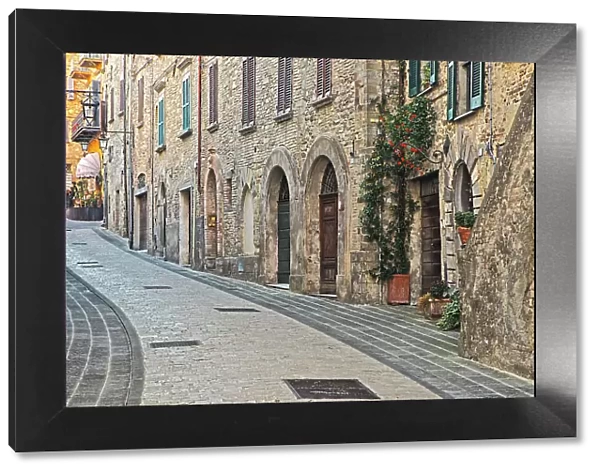 Italy, Umbria. Street leading up to the main square in the historic town of Montone