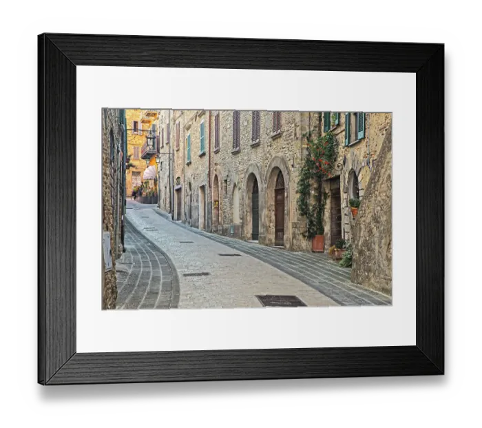 Framed Print : Italy, Umbria. Street leading up to the main square in the historic town of Montone Framed Print : Italy, Umbria. Street leading up to the main square in the historic town of Montone