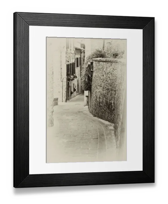 Framed Print : Italy, Umbria. Vintage look of a street in the historic town of Montone Framed Print : Italy, Umbria. Vintage look of a street in the historic town of Montone