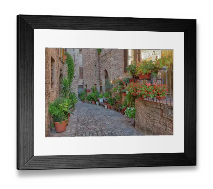 Framed Print : Italy, Umbria. Scenic sight in Spello, flowery and picturesque village Framed Print : Italy, Umbria. Scenic sight in Spello, flowery and picturesque village