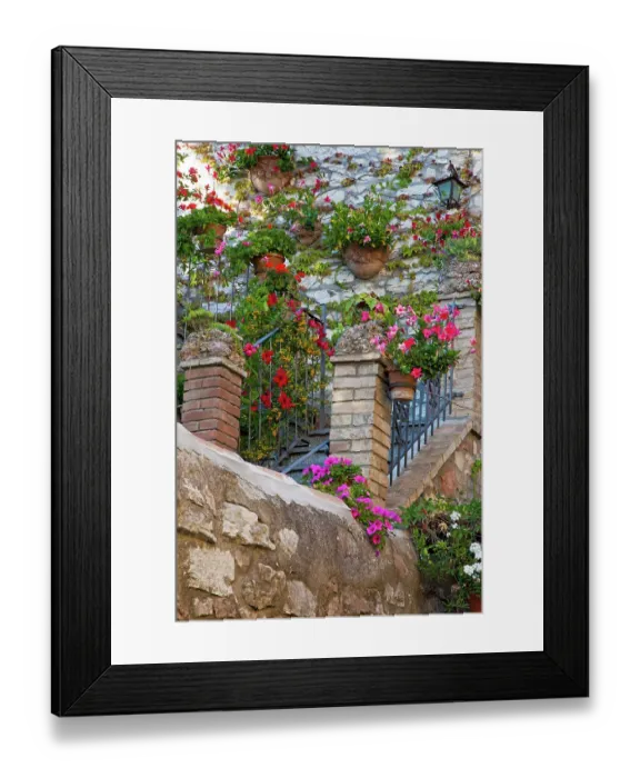 Framed Print : Italy, Umbria, Assisi. Entrance to a home with flowering pots on stone wall Framed Print : Italy, Umbria, Assisi. Entrance to a home with flowering pots on stone wall