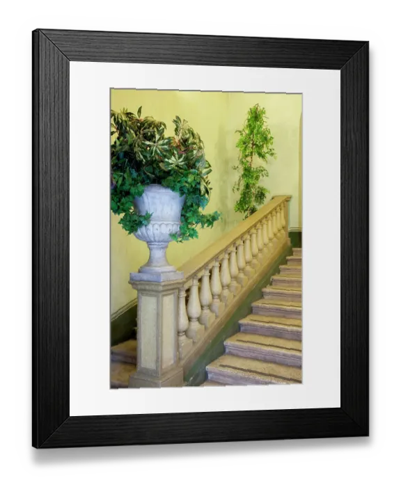 Framed Print : Italy, Umbria, Spoleto. Concrete urn filled with greenery on the end of a banister of a staircase Framed Print : Italy, Umbria, Spoleto. Concrete urn filled with greenery on the end of a banister of a staircase