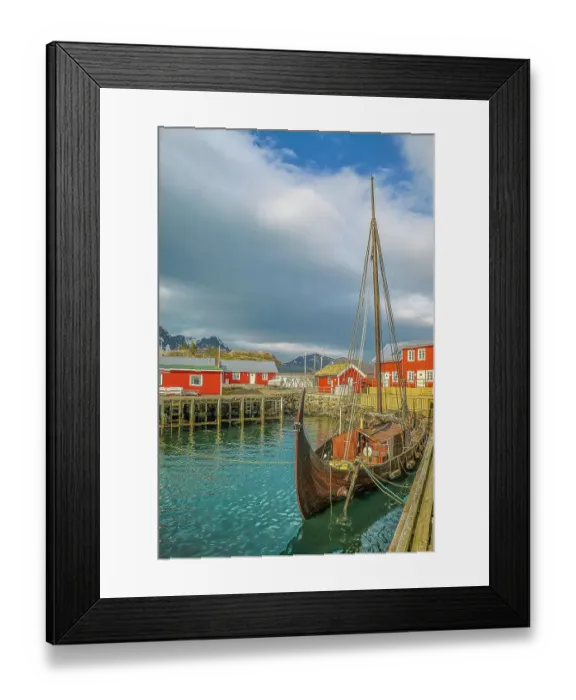 Framed Print : Norway, Lofoten Islands. Ballstadoy from across the lake Framed Print : Norway, Lofoten Islands. Ballstadoy from across the lake
