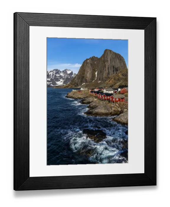 Framed Print : Norway, Lofoten Islands. Hamnoy (Reine), Red Rorbuer (fishermen's cottages) Framed Print : Norway, Lofoten Islands. Hamnoy (Reine), Red Rorbuer (fishermen's cottages)