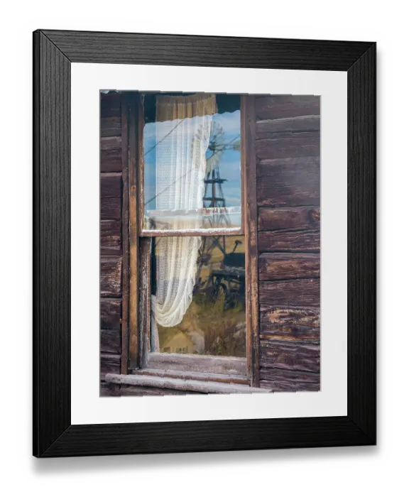 Framed Print : USA, Washington State, Molson, Okanogan County. Reflection of the windmill and tractor in the window of an old building in the historic ghost town Framed Print : USA, Washington State, Molson, Okanogan County. Reflection of the windmill and tractor in the window of an old building in the historic ghost town