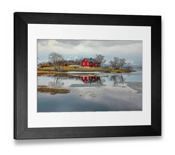 Framed Print : Norway, Lofoten Islands. View across Indrepollen Lake