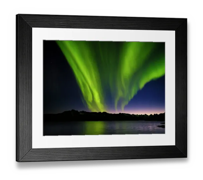 Framed Print : Northern lights over Angmagssalik Fjord near settlement Kuummiit. Ammassalik area in East Greenland, Danish Territory Framed Print : Northern lights over Angmagssalik Fjord near settlement Kuummiit. Ammassalik area in East Greenland, Danish Territory