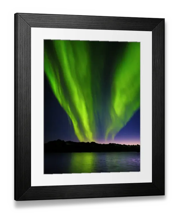 Framed Print : Northern lights over Angmagssalik Fjord near settlement Kuummiit (formerly spelled Kummiut). Ammassalik area in East Greenland. North America, Greenland, Danish Territorrry