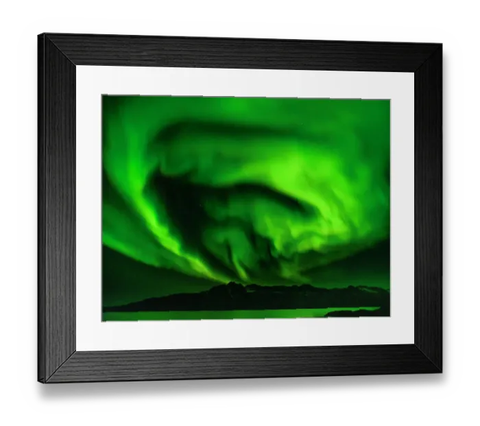 Framed Print : Northern lights over Angmagssalik Fjord near settlement Kuummiit. Ammassalik area in East Greenland, Danish Territory Framed Print : Northern lights over Angmagssalik Fjord near settlement Kuummiit. Ammassalik area in East Greenland, Danish Territory