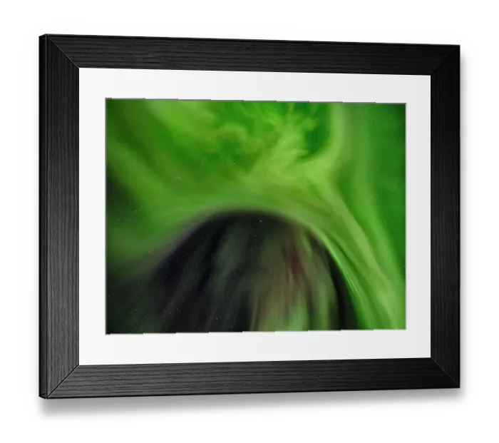 Framed Print : Northern lights over Angmagssalik Fjord near settlement Kuummiit. Ammassalik area in East Greenland, Danish Territory